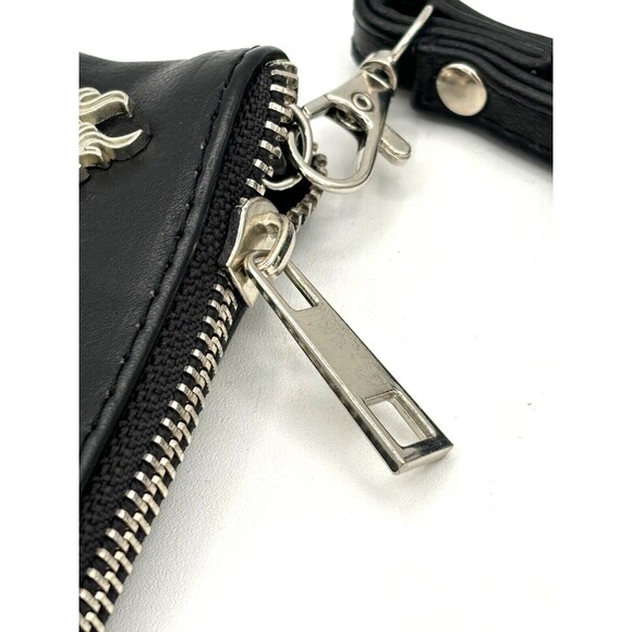 Stradivarius Wristlet‎ Accessory Zipper Bag Sewn Enamel Pins Blk Silver Hardware - Picture 16 of 16